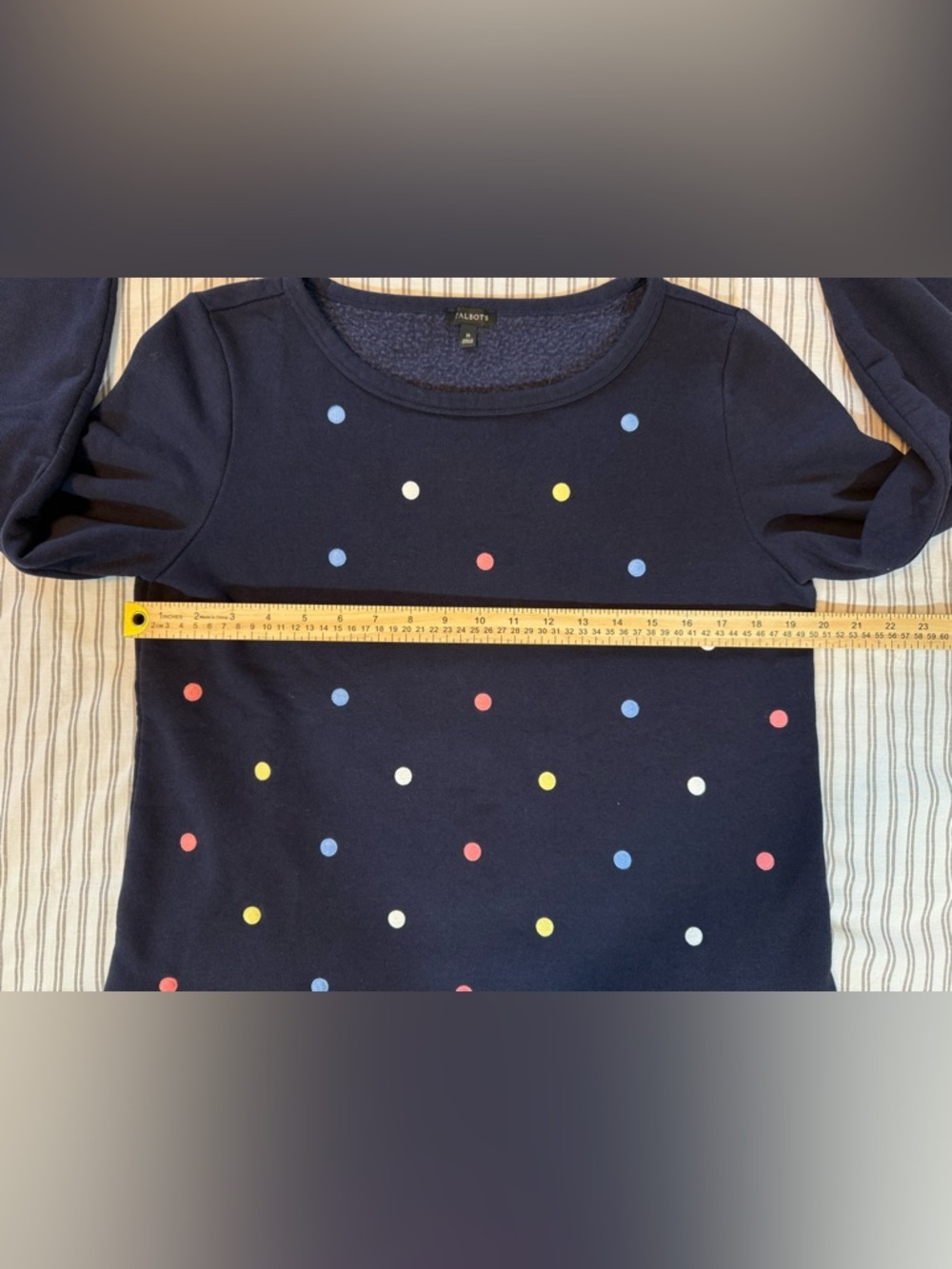 Talbots Navy Blue Multicolor Embroidered Polka Dot Crewneck Sweatshirt Size M - Picture 5 of 9